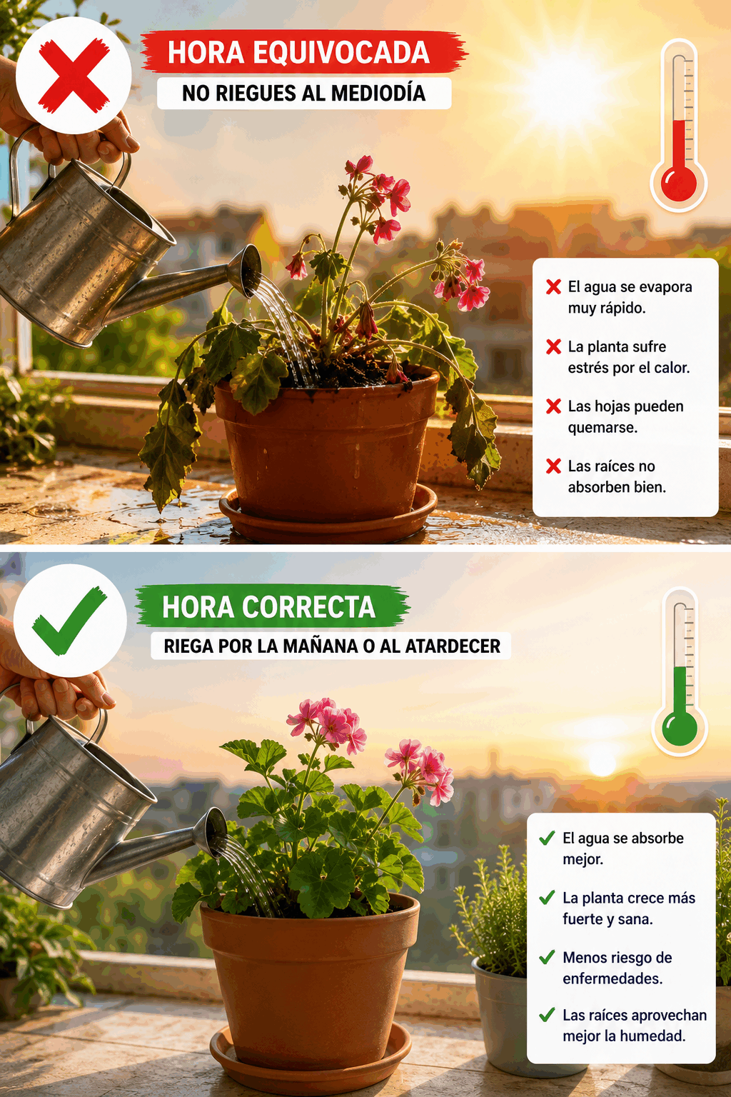 La mayoría riega las plantas a la hora equivocada