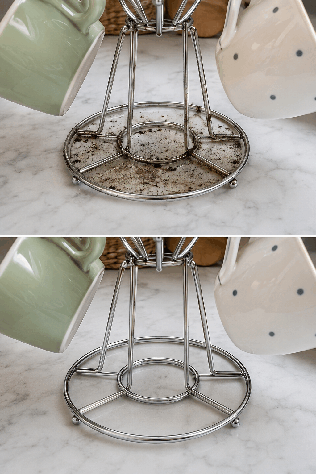 El truco para eliminar las manchas oscuras de la base de un soporte para tazas sin dañar el acabado