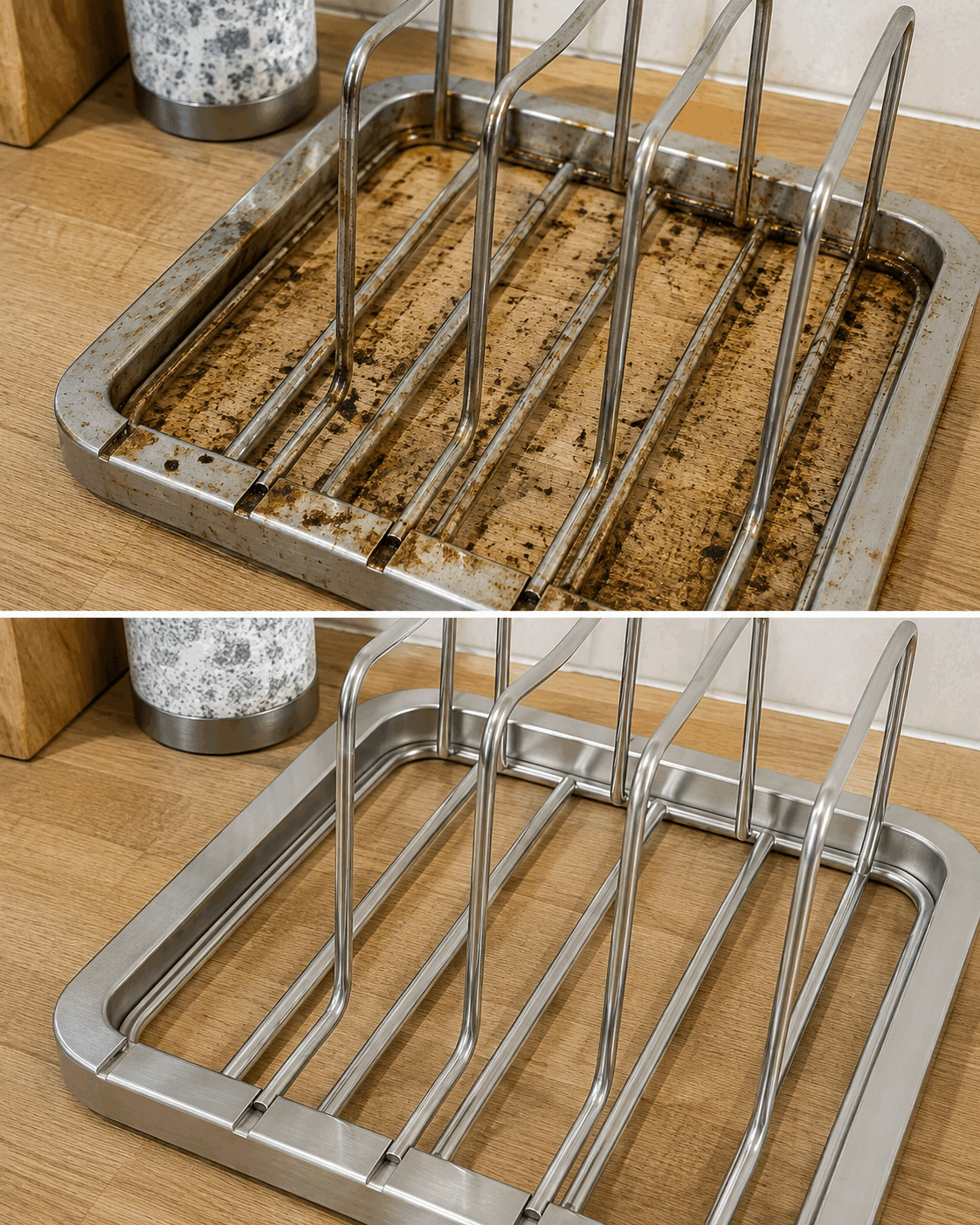 El truco casero para eliminar la grasa acumulada en las pequeñas ranuras de un soporte para tapas de ollas