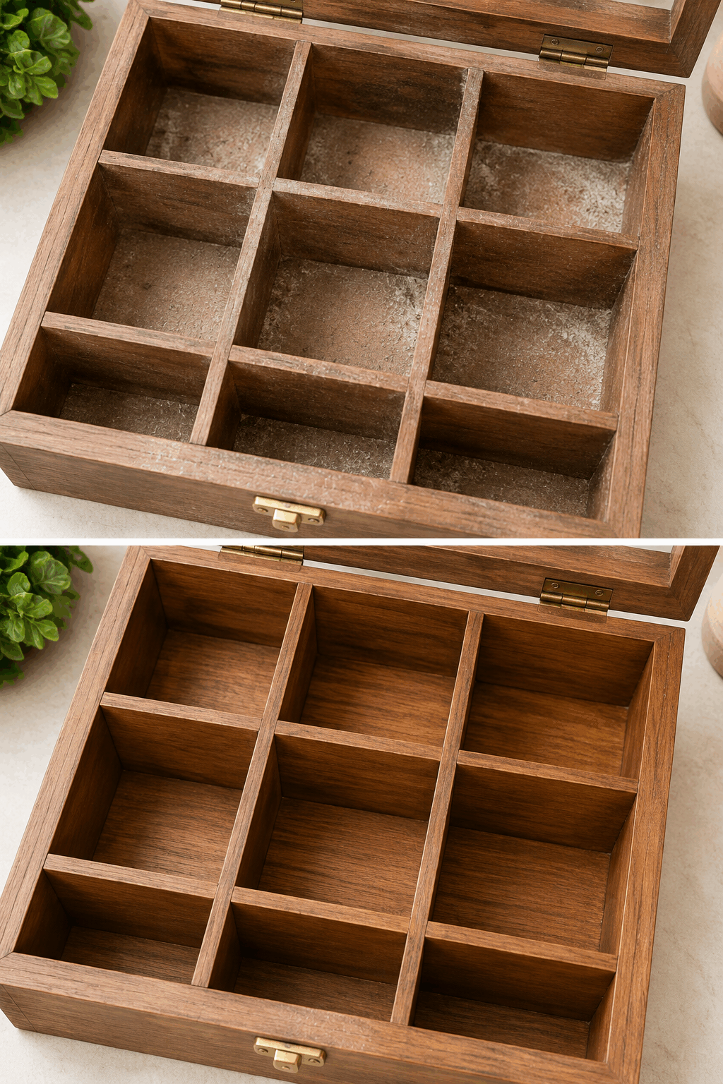 Así recuperas el interior de una caja para infusiones cuando se llena de polvo fino y pequeñas manchas