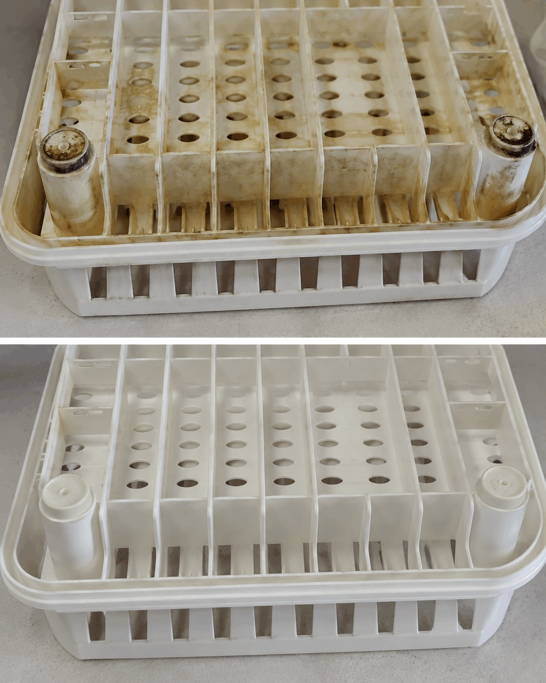 Así eliminas la suciedad escondida debajo de las pequeñas patas de un escurridor de vasos y consigues un cambio espectacular