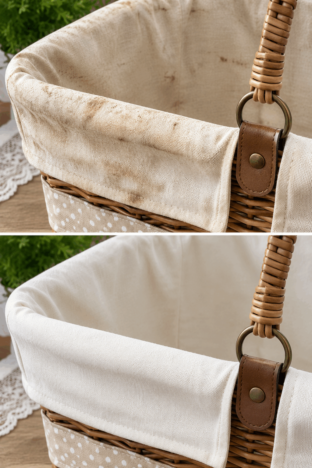 El truco casero para recuperar el borde de una cesta de picnic de tela manchado por comida y humedad