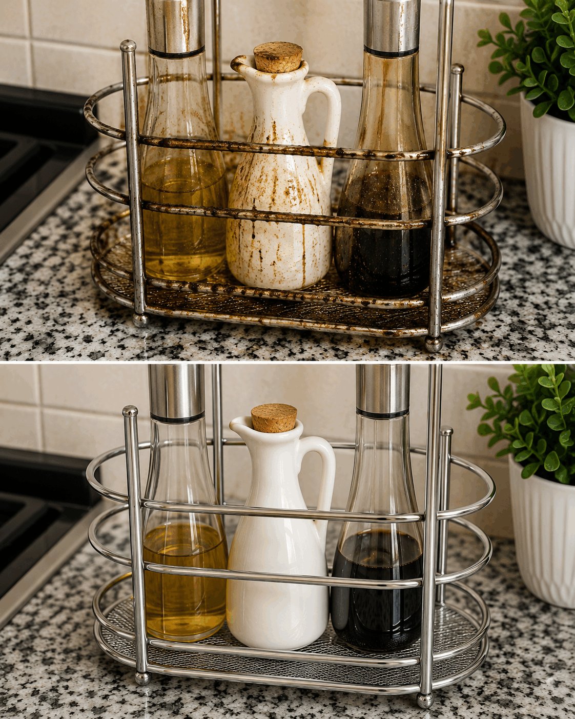 Cómo eliminar la capa pegajosa de un soporte para botellas de aceite después de meses junto a los fogones
