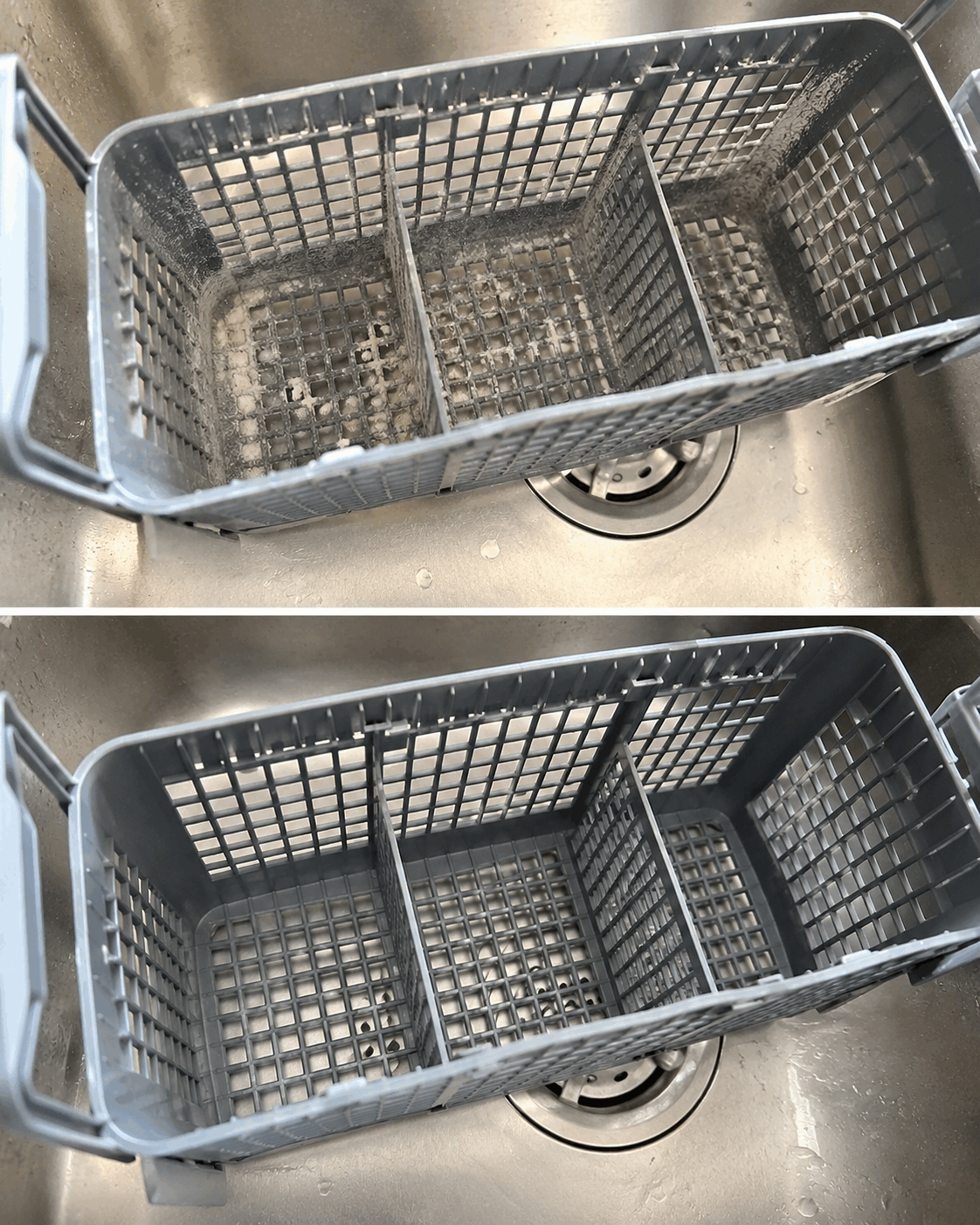 El sencillo método para limpiar el interior de una cesta para cápsulas de lavavajillas donde se acumula polvo de detergente