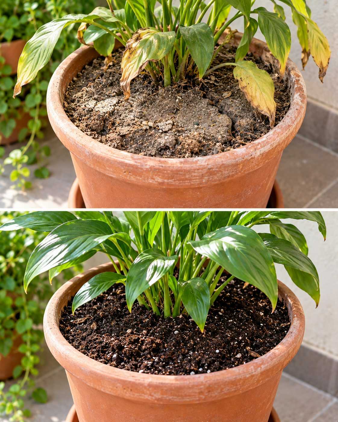 El truco para recuperar una planta con tierra agotada renovando la capa superficial sin cambiar toda la maceta