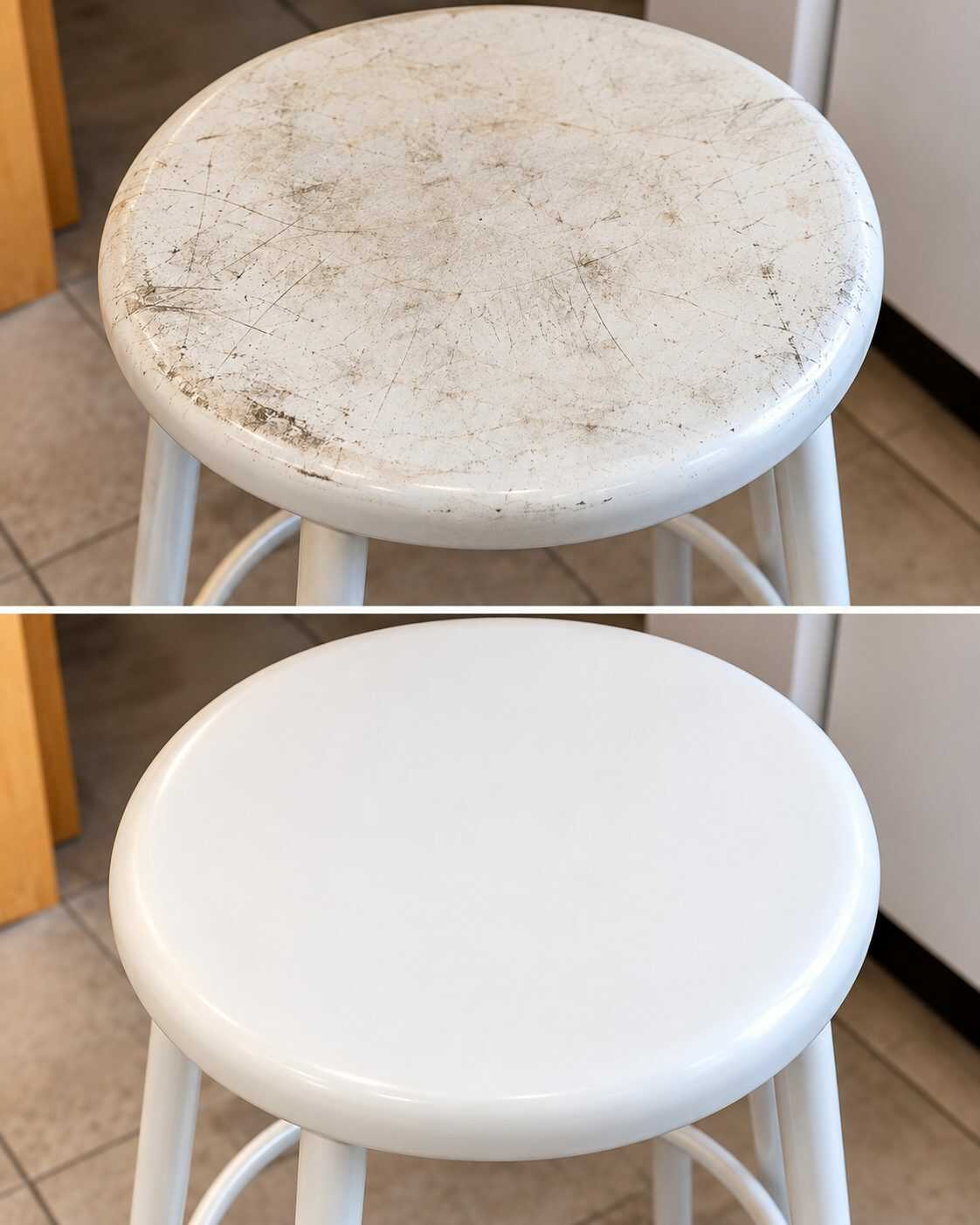 Cómo recuperar un taburete blanco cuando el asiento está cubierto de marcas grises