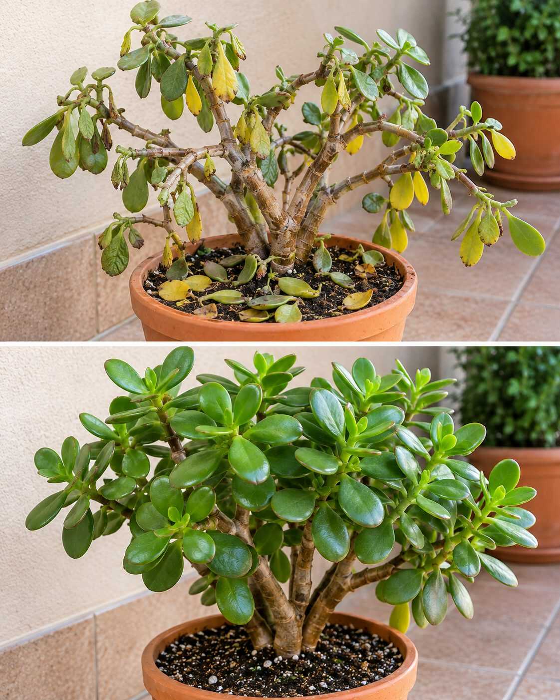El método para recuperar una planta de jade cuando empieza a perder hojas y sus tallos se debilitan