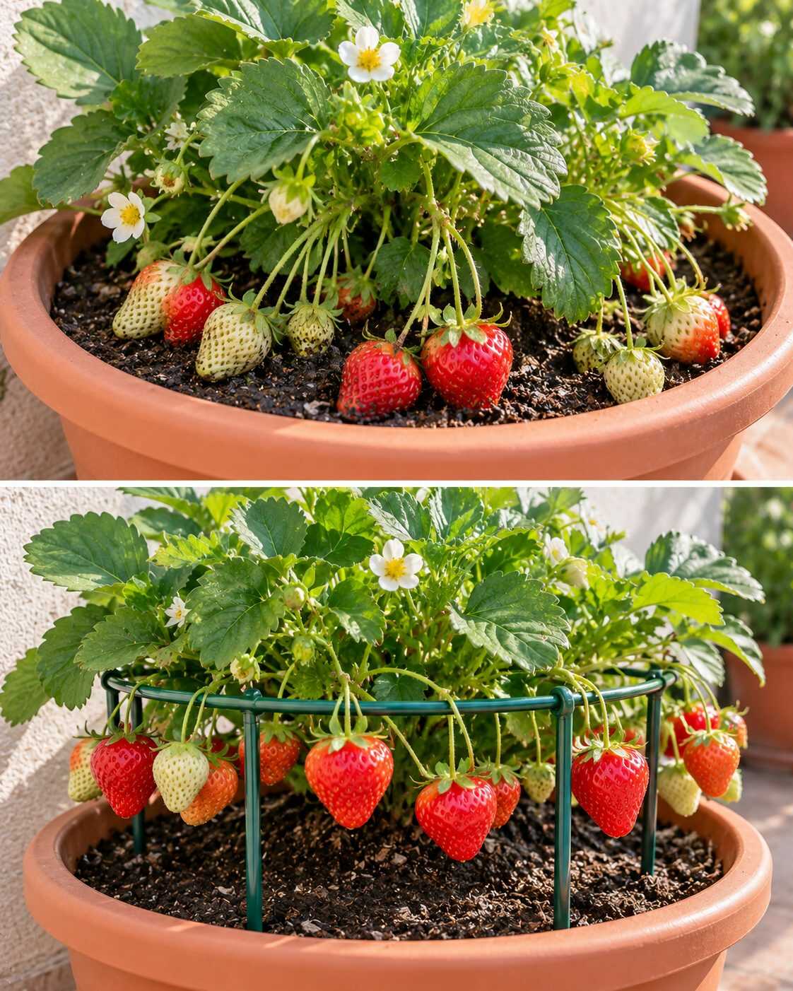 El método para conseguir que una planta de fresas produzca frutos sin que estos permanezcan apoyados sobre la tierra húmeda