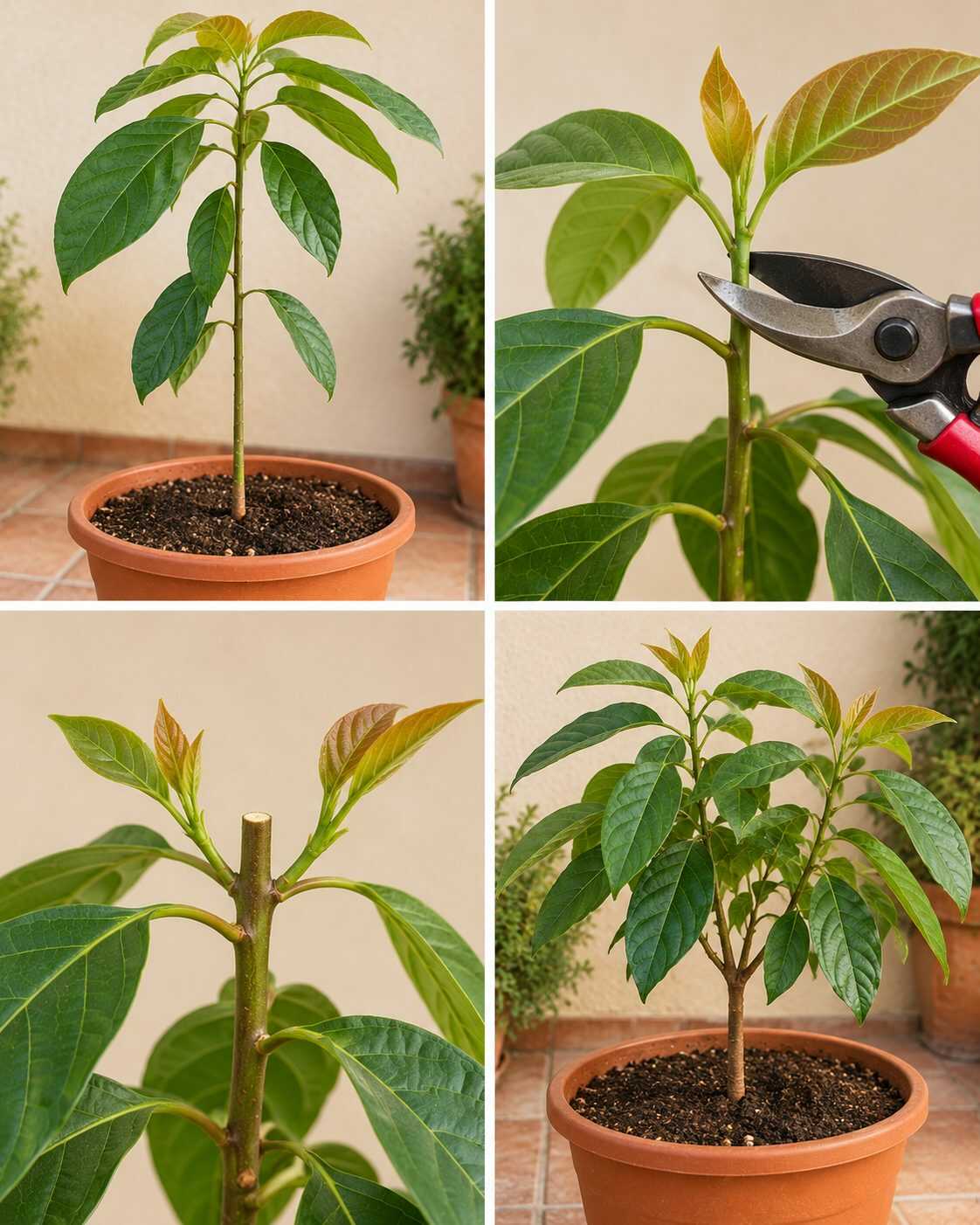 El método para conseguir que un árbol de aguacate joven crezca más ramificado en lugar de formar un solo tallo largo