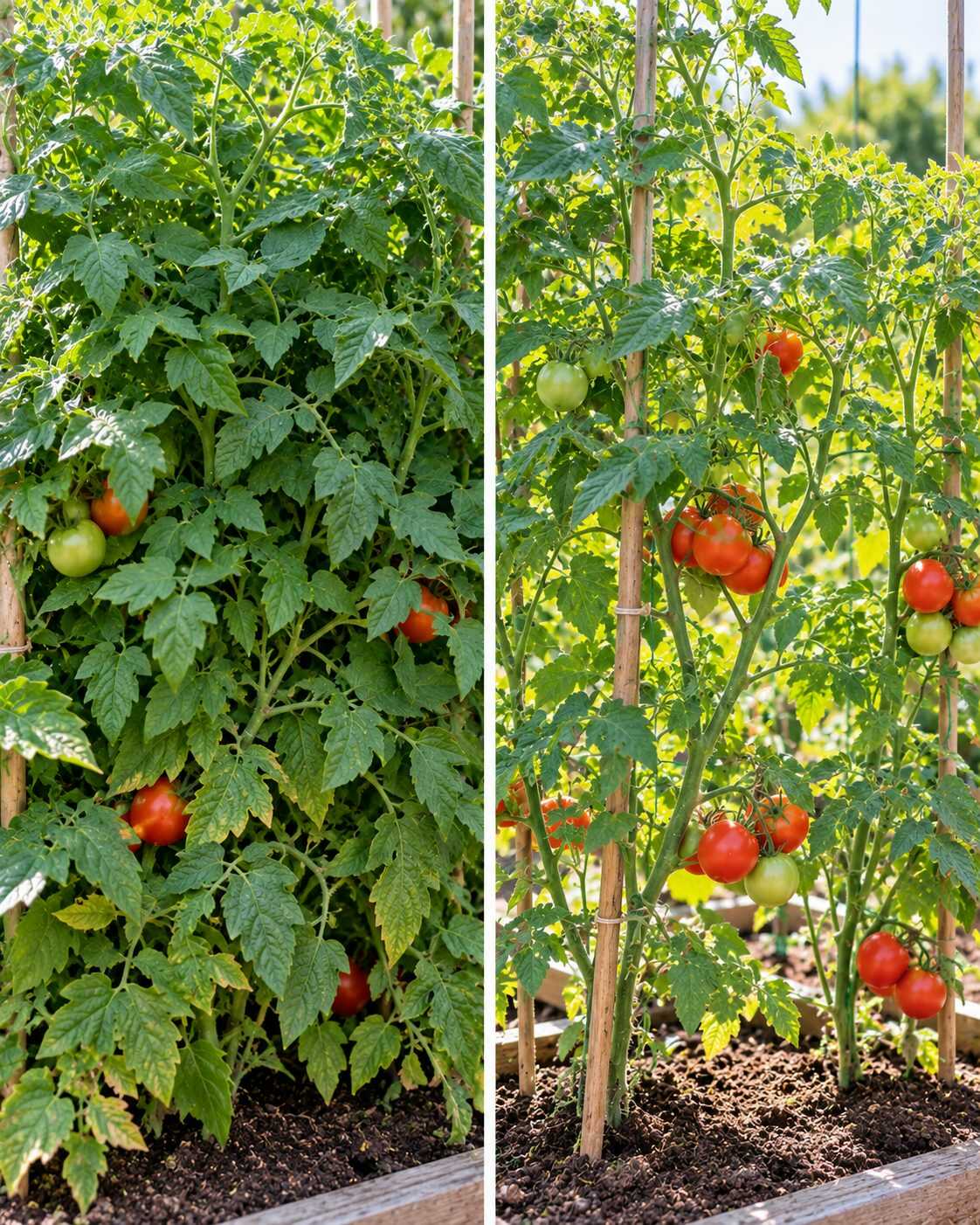 El truco para conseguir que una planta de tomates demasiado frondosa reciba más luz y aire entre sus ramas