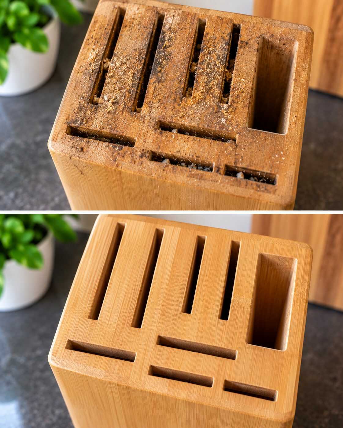 Cómo dejar impecable un soporte para cuchillos cuando las ranuras acumulan migas y suciedad