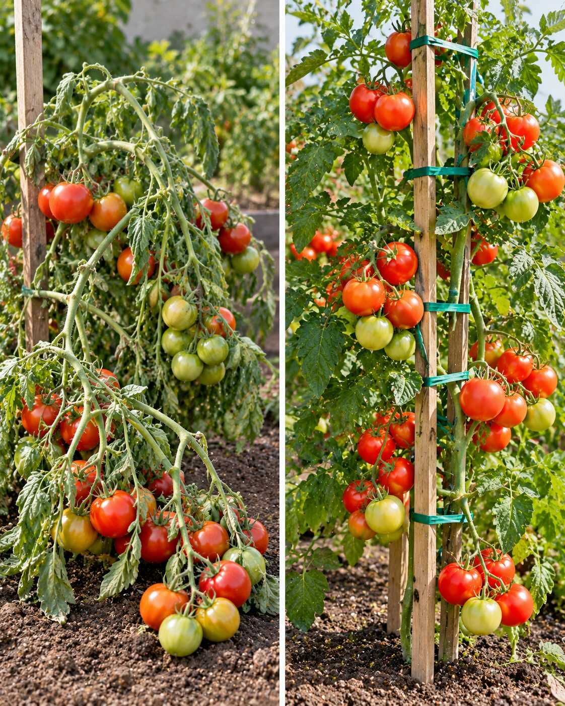 El truco para conseguir que una planta de tomates cargada de frutos no termine con las ramas dobladas