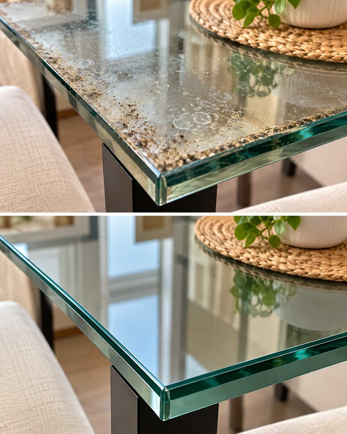 El truco para limpiar una mesa de cristal cuando los bordes acumulan grasa y polvo