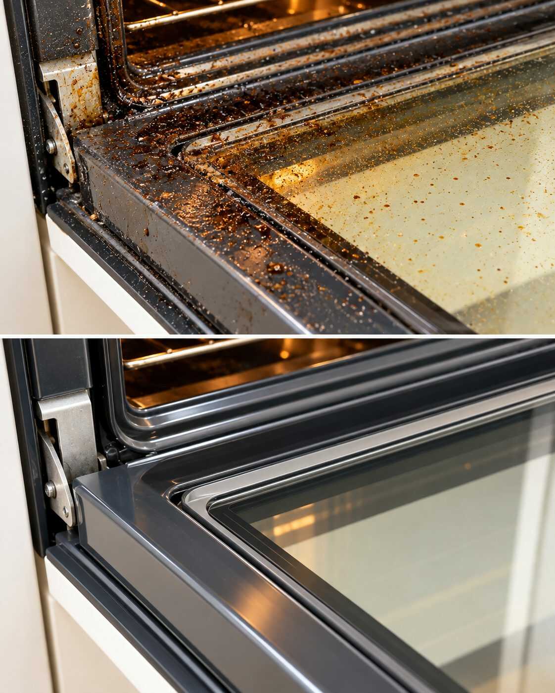 Cómo limpiar los bordes de una puerta de horno cuando se acumulan gotas de grasa seca