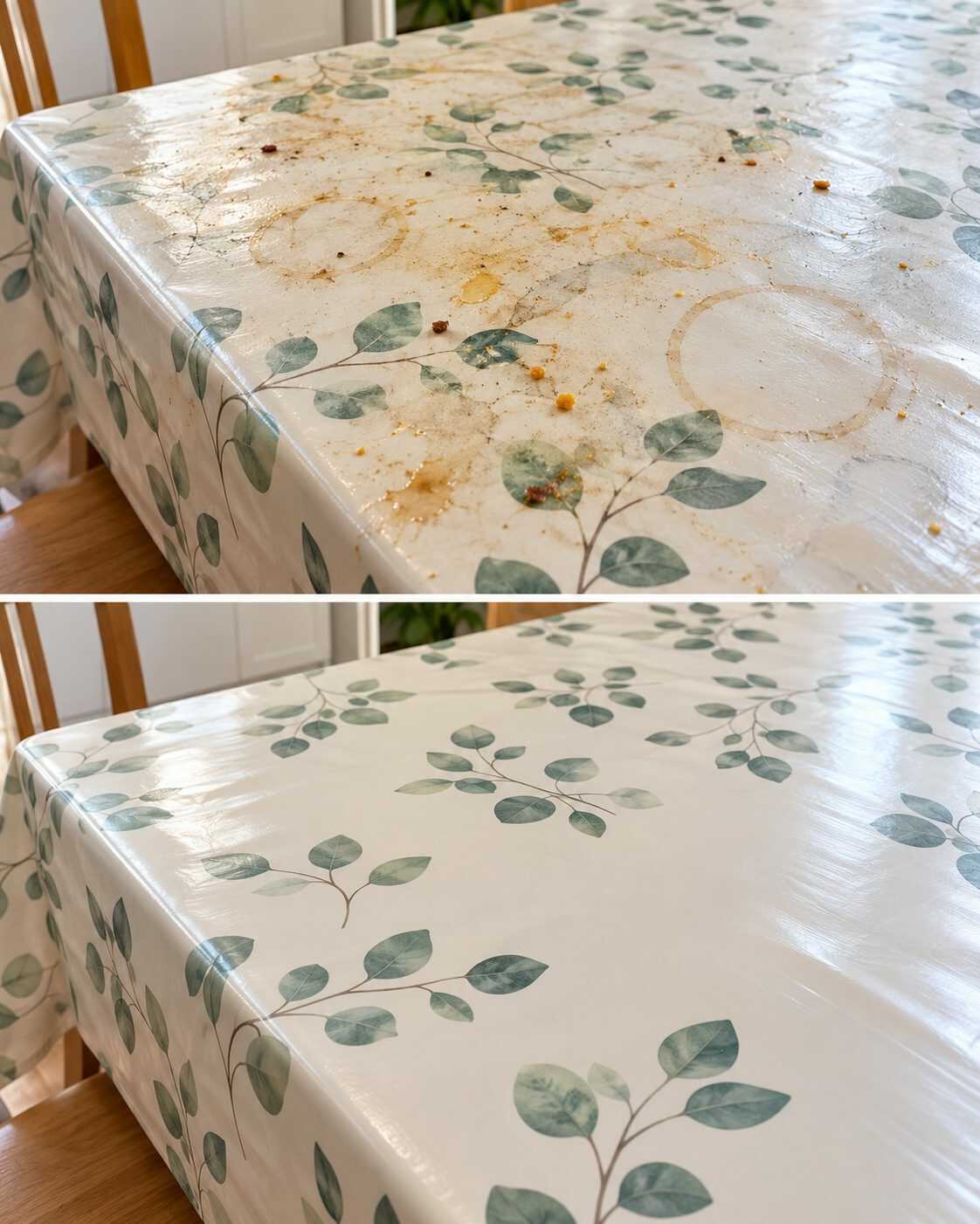 El método para recuperar un mantel plastificado cuando quedan marcas de vasos y comida