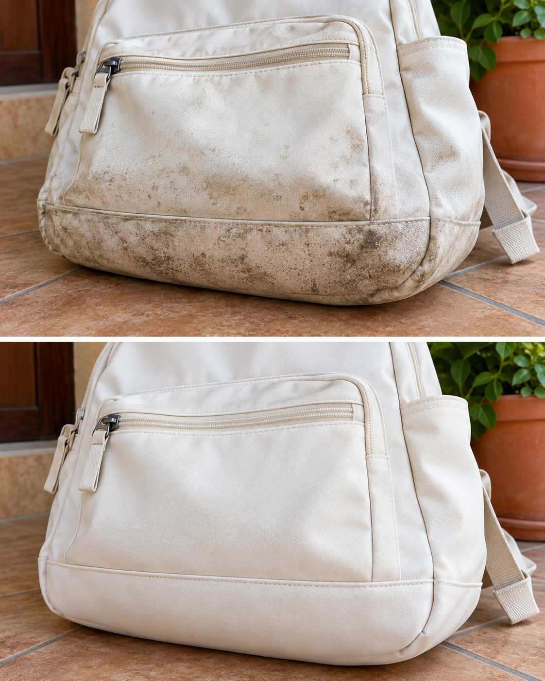 El truco para recuperar una mochila clara cuando la parte inferior se ensucia por apoyarla en el suelo