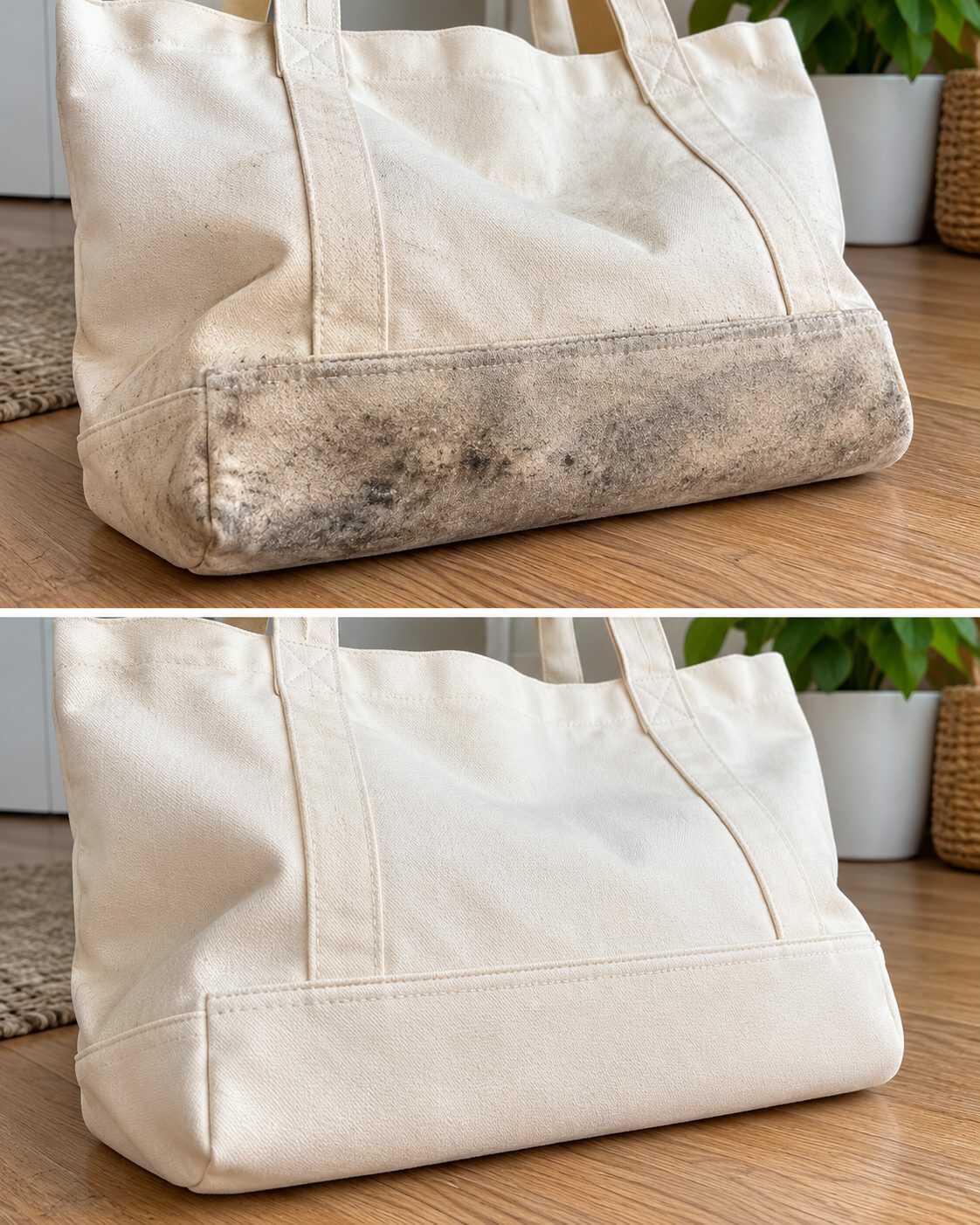 El truco para recuperar una bolsa de tela clara cuando la base se vuelve gris por el uso
