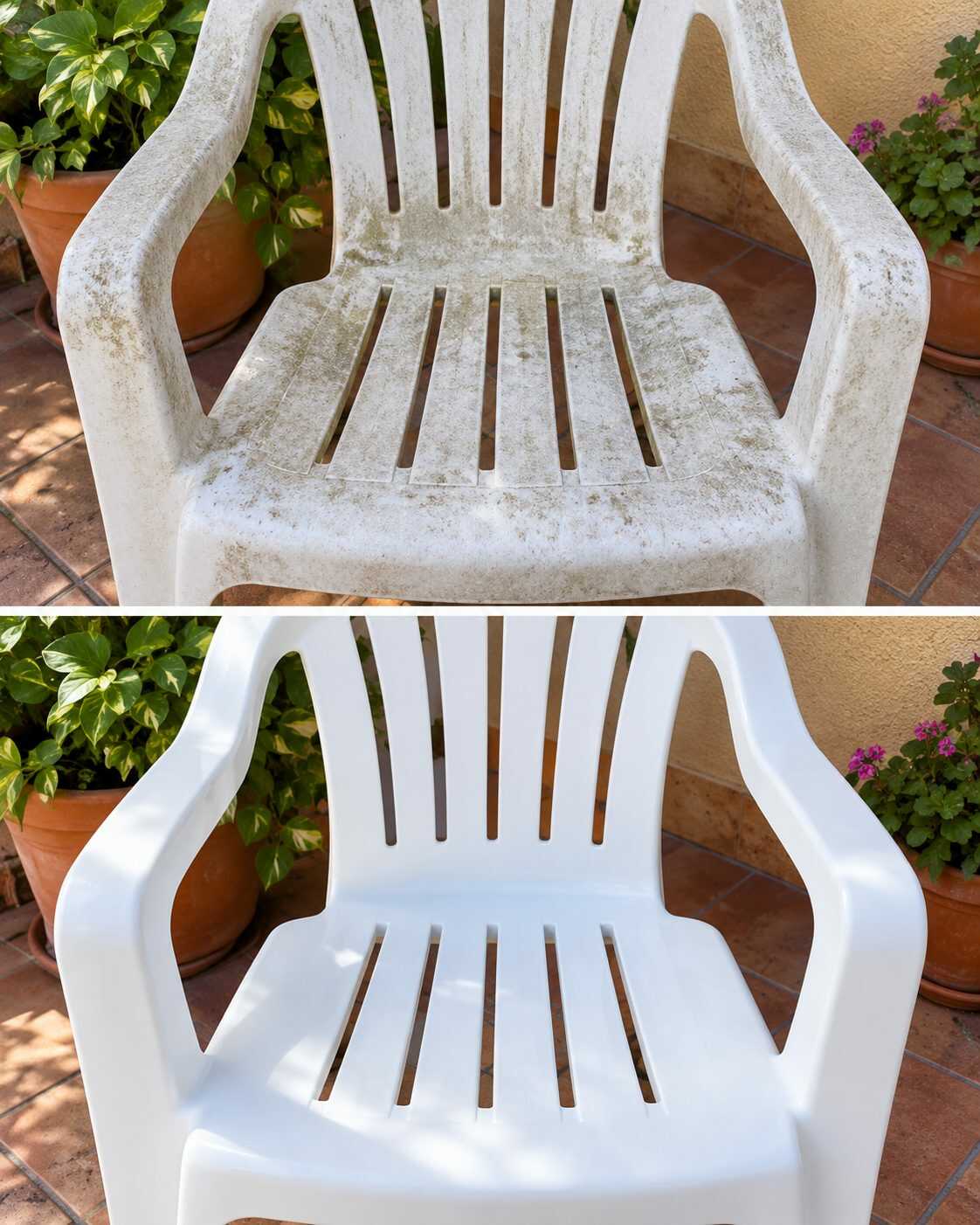 El método para recuperar una silla de plástico blanca cuando empieza a verse gris y apagada