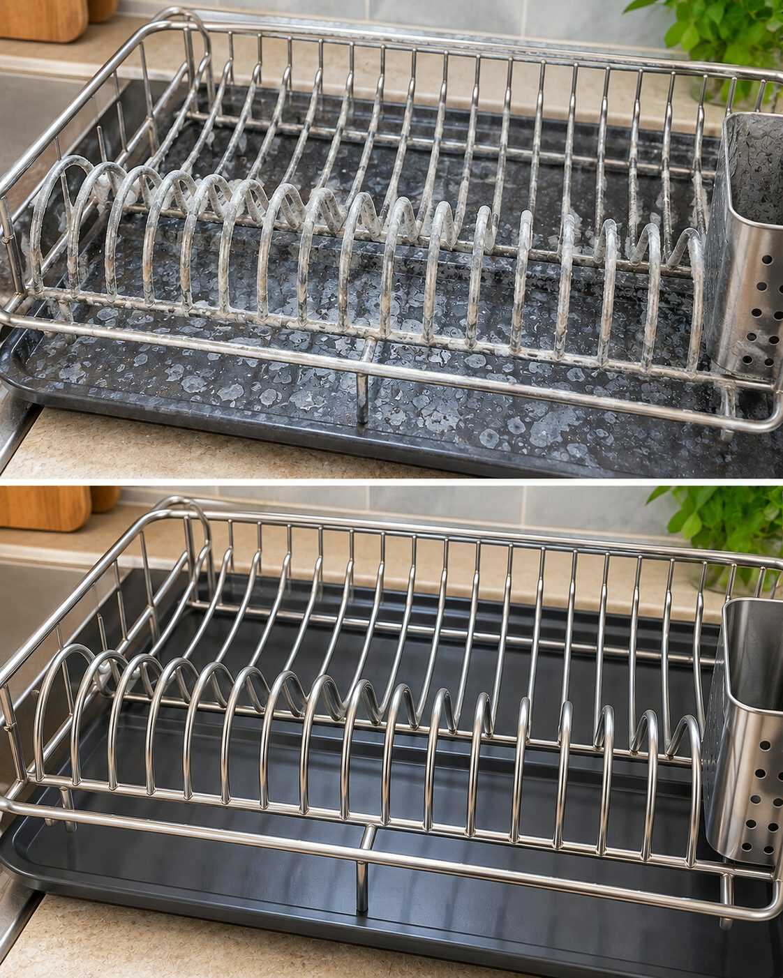 El truco para recuperar una escurridera de platos cuando aparecen depósitos blancos entre las ranuras